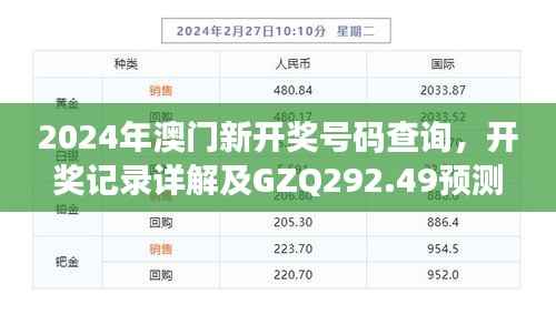 2024年澳门新开奖号码查询，开奖记录详解及GZQ292.49预测分析